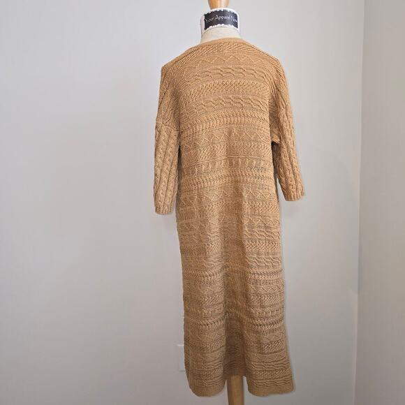 Chico's Women's Tan Short Sleeve Knit Long Open Cardigan Sweater Sz 2 (704) - Picture 5 of 9
